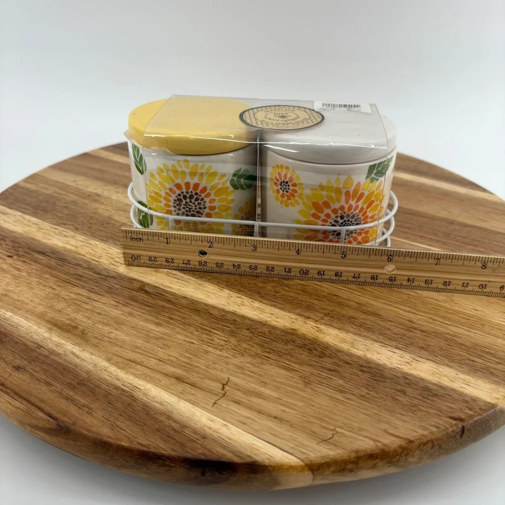 Heartland Hive Sunflower Salt & Pepper Cellars Jars Set Ceramic Metal‎ Holder